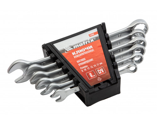 Набор ключей комбинированных, 8-17 мм, 6 шт, CrV, матовый хром Matrix 15404