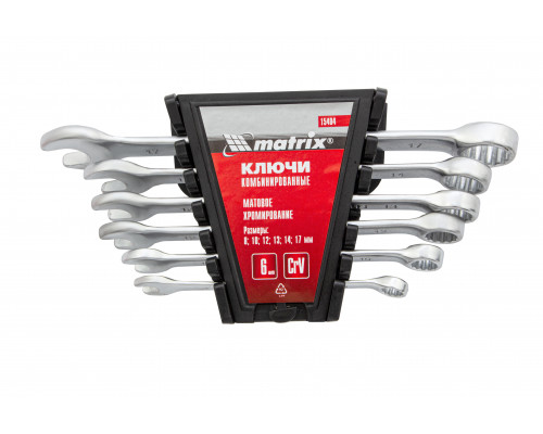 Набор ключей комбинированных, 8-17 мм, 6 шт, CrV, матовый хром Matrix 15404