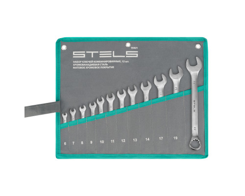 Набор ключей комбинированных 6-22 мм, 12 шт, CrV, матовый хром Stels 15421