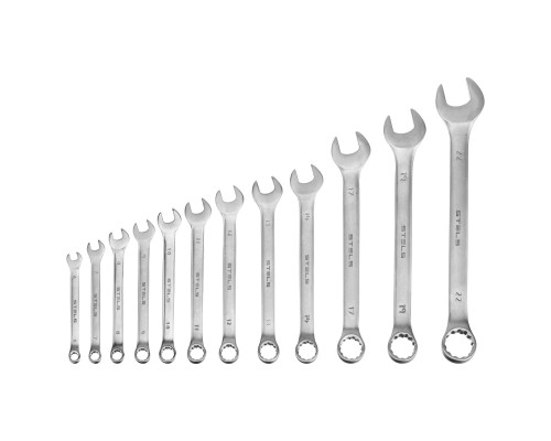 Набор ключей комбинированных 6-22 мм, 12 шт, CrV, матовый хром Stels 15421