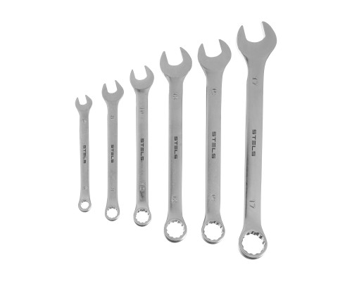Набор ключей комбинированных 6-17 мм, 6 шт., CrV, матовый хром Stels 15442