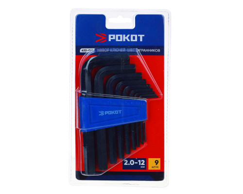 Набор ключей-шестигранников РОКОТ 2.0-12 мм, 9 шт. 633-021