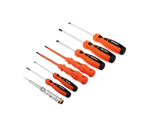 Набор 8 отверток ЕРМАК PH1х100, SL4x100, PH2x100, SL6x100, SL3x75, SL5x75, PH0х75+тестер напряжения 651-652