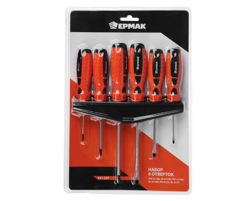 Набор 6 отверток ЕРМАК PH2x150, SL6x150, PH1x100, SL5x100, PH0x75, SL3x75 651-237