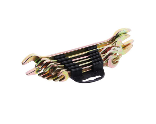 Набор рожковых ключей ЕРМАК 6 предметов, 8x10-17x19 мм, желтый цинк, пластик холдер 736-070