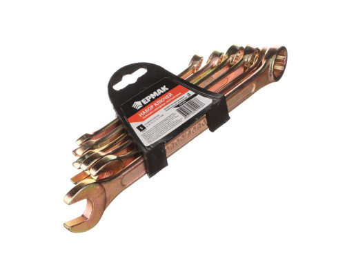 Набор рожково-накидных ключей ЕРМАК 6 предметов, 8-17 мм, желтый цинк 736-078