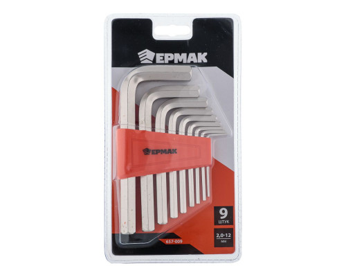 Набор ключей - шестигранников ЕРМАК 2,0-12 мм, 9 шт. (009) 657-009