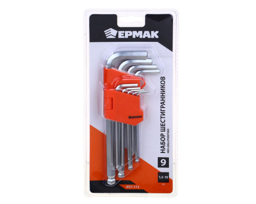 Набор шестигранников ЕРМАК HEX+BallpointHex, 9 шт (1.5-10 мм), блистер JF 2160A 657-172