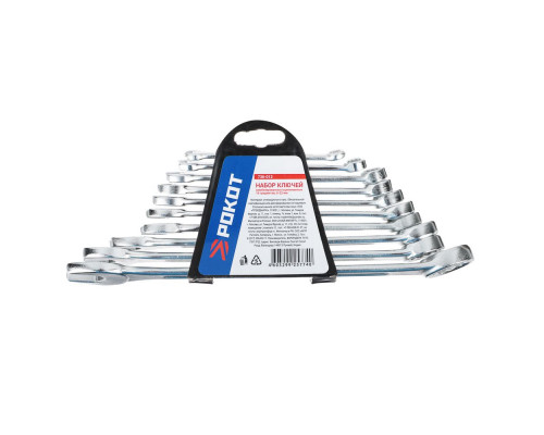 Набор комбинированных оцинкованных ключей РОКОТ в пластиковом подвесе 6, 8, 10, 11, 12, 13, 14, 17, 19, 22 мм 736-012