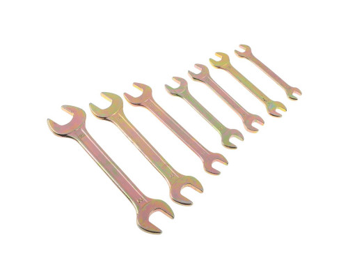 Набор рожковых ключей ЕРМАК 8 предметов, 8x10-19x22мм, желтый цинк, пластик холдер 736-073