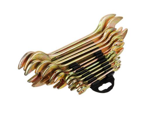 Набор рожковых ключей ЕРМАК 12 предметов, 8x10-30x32 мм, желтый цинк, пластик холдер 736-074