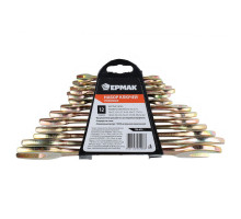 Набор рожковых ключей ЕРМАК 12 предметов, 8x10-30x32 мм, желтый цинк, пластик холдер 736-074