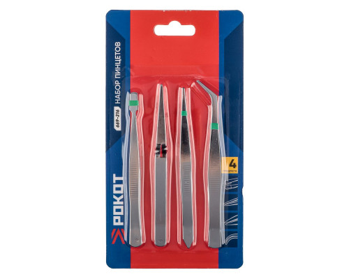 Набор пинцетов 4 пр., нержавеющая сталь РОКОТ 669-216