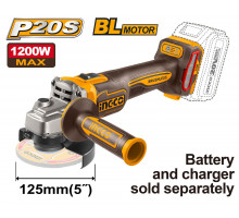 Аккумуляторная УШМ 20В, BL 125мм без АКБ и ЗУ INGCO INDUSTRIAL SUPER CAGLI221253