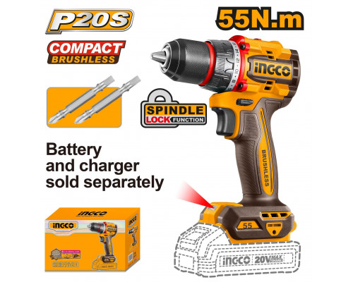 Аккумуляторный шуруповерт 20B BL 55 Нм без АКБ и ЗУ SUPER INGCO INDUSTRIAL CDLI205581