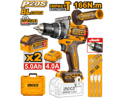 Аккумуляторный бесщёточный ударный шуруповерт INGCO INDUSTRIAL 20 В 166 Нм CIDLI201668