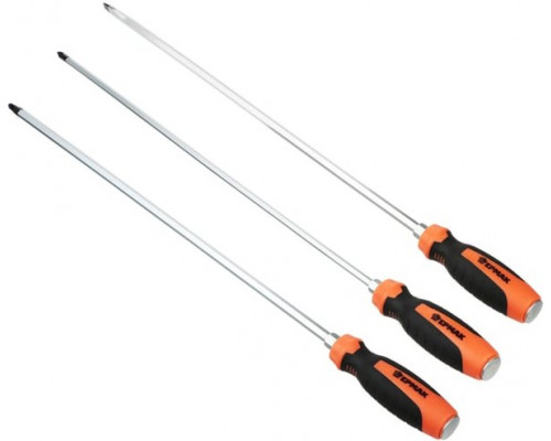 Набор из 3х удлиненных отверток со стальным затыльником ЕРМАК sl8x450мм, PH2x450мм, PH3x450мм 651-238