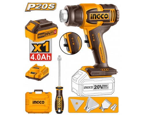 Фен аккумуляторный 20В 1хАКБ 4Ач и ЗУ SUPER INGCO INDUSTRIAL HGLI20065