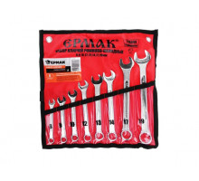 Набор рожково-накидных ключей ЕРМАК 8 предметов 8-19 мм, усиленные, в сумке 736-044