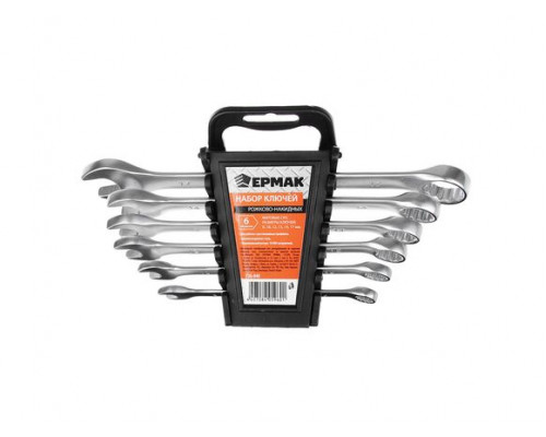 Набор рожково-накидных ключей ЕРМАК 6 предметов 8-17 мм, матовые CRV, пластик холдер 736-048