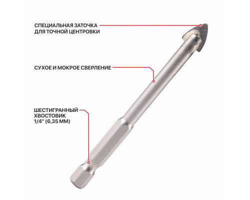 Сверло по стеклу и керамике P.I.T. ADVANCE Ø8x70 мм, 2 реж. кромки, хвостовик 1/4" AMAS13-008S Сверло по стеклу и керамике P.I.T. ADVANCE Ø8x70 мм, 2 реж. кромки, хвостовик 1/4" AMAS13-008S