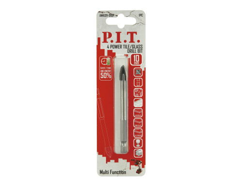 Сверло по стеклу и керамике P.I.T. Ø10x90 мм, 4 реж. кромки, хв. HEX 1/4"(6,35мм) AMAS11-010P Сверло по стеклу и керамике P.I.T. Ø10x90 мм, 4 реж. кромки, хв. HEX 1/4"(6,35мм) AMAS11-010P