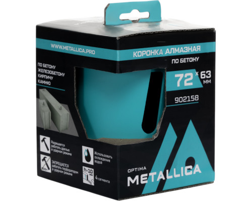 Коронка алмазная сегментная METALLICA Optima 72x63 мм, М16, без хвостовика, по бетону 902158 Коронка алмазная сегментная METALLICA Optima 72x63 мм, М16, без хвостовика, по бетону 902158