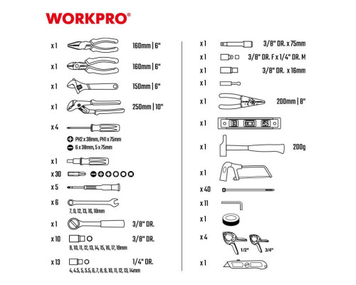 Набор инструментов WORKPRO 139 пр. в кейсе WP209026