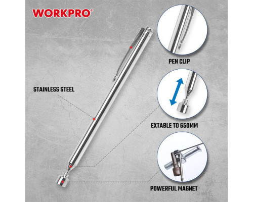Захват телескопический магнитный 650 мм WORKPRO WP319006