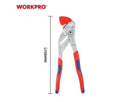 Клещи переставные WORKPRO 265 мм CR-V (с кнопкой + накладки) WP231162