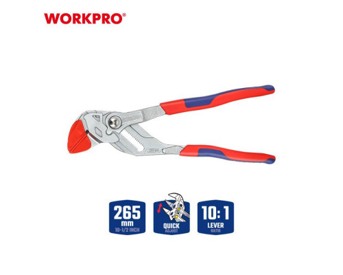 Клещи переставные WORKPRO 265 мм CR-V (с кнопкой + накладки) WP231162