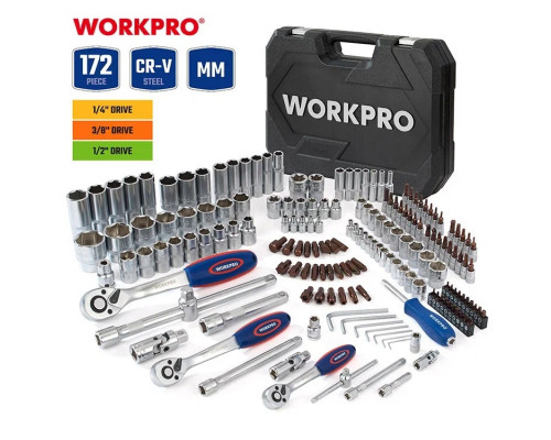 Набор инструментов WORKPRO 1/4"+3/8"+1/2" 172 шт. WP202545