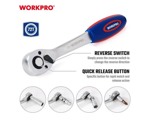 Набор инструментов WORKPRO 1/4"+3/8"+1/2" 172 шт. WP202545