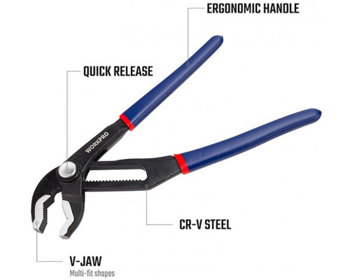 Переставные быстрорегулируемые клещи WORKPRO 250 мм WP231087