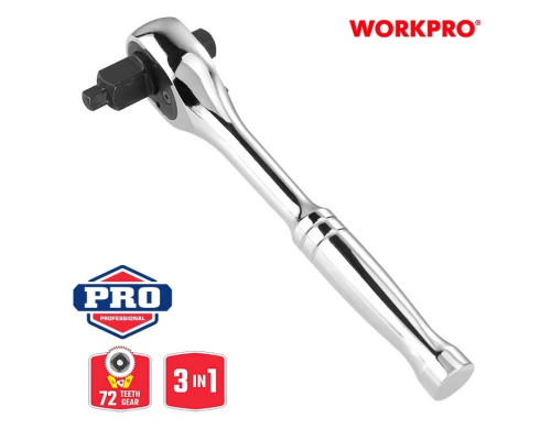 Ключ трещоточный WORKPRO 3-в-1 1/4"+3/8"+1/2" WP271014
