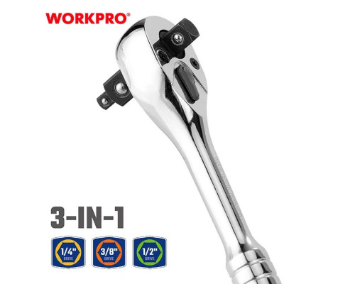 Ключ трещоточный WORKPRO 3-в-1 1/4"+3/8"+1/2" WP271014