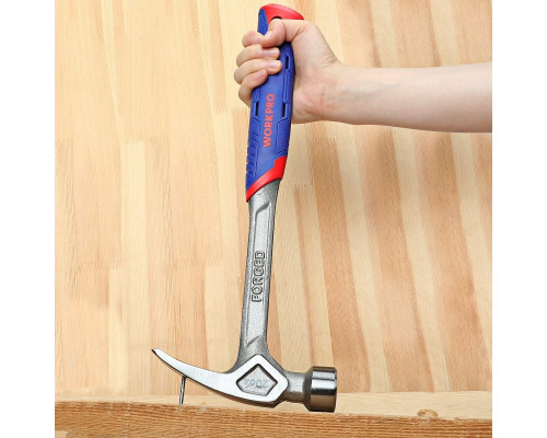 Молоток-гвоздодер кованый цельный с антивибрационной системой в рукоятке (560 г) WORKPRO WP241015