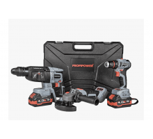 Аккумуляторный бесщеточный набор 3в1 Profipower ProfiSet-3E18 Li-ion-2шт, 4Ач, З/У, кейс, E0080,T0056, T0058 E0247