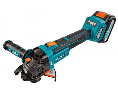 Аккумуляторная бесщеточная угловая шлифмашина Sturm, 18В, 1BatterySystem, 125мм, плавный пуск, 1x4Ач, кейс CAG18125BLE