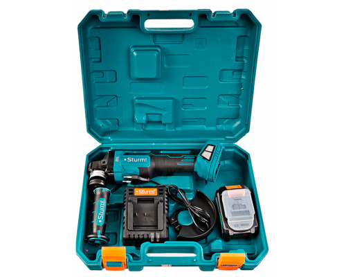 Аккумуляторная бесщеточная угловая шлифмашина Sturm, 18В, 1BatterySystem, 125мм, плавный пуск, 1x4Ач, кейс CAG18125BLE