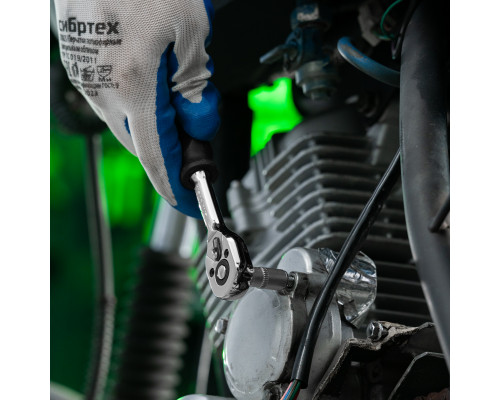 Ключ-трещотка 1/4", 45 зубьев, с быстрым сбросом, CrV, хром Сибртех 14000