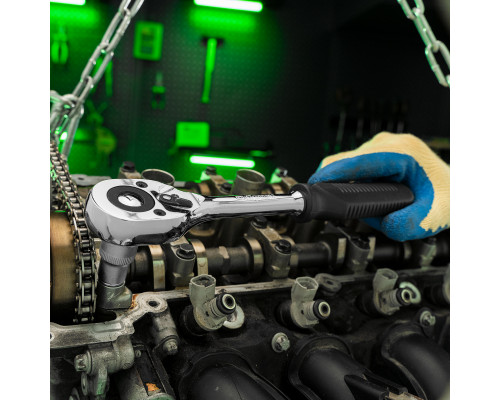 Ключ-трещотка 1/2", 45 зубьев, с быстрым сбросом, CrV, хром Сибртех 14004