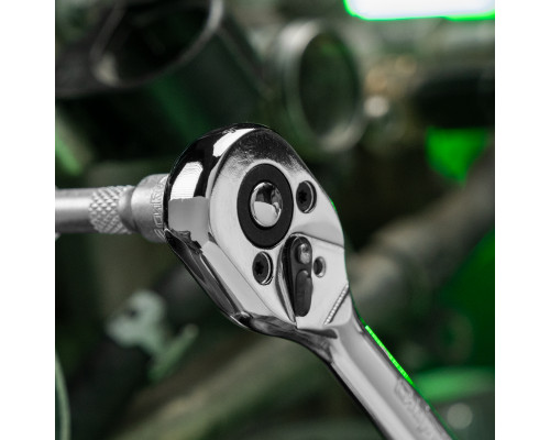 Ключ-трещотка 1/4", 45 зубьев, цельнометаллический, с быстрым сбросом, CrV, хром Сибртех 14014