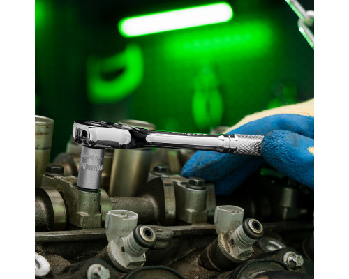 Ключ-трещотка 1/4", 45 зубьев, цельнометаллический, с быстрым сбросом, CrV, хром Сибртех 14014