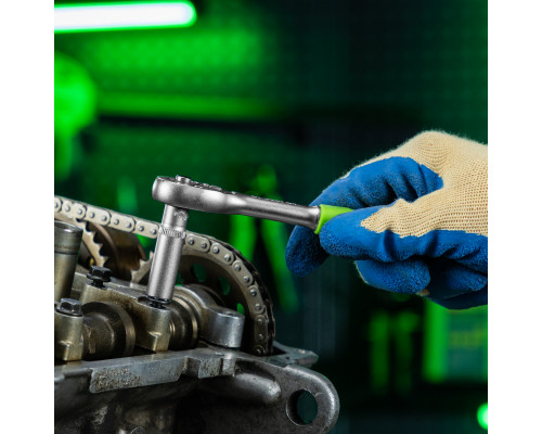 Ключ-трещотка 1/4", 45 зубьев, с быстрым сбросом, матовый хром Сибртех 14021