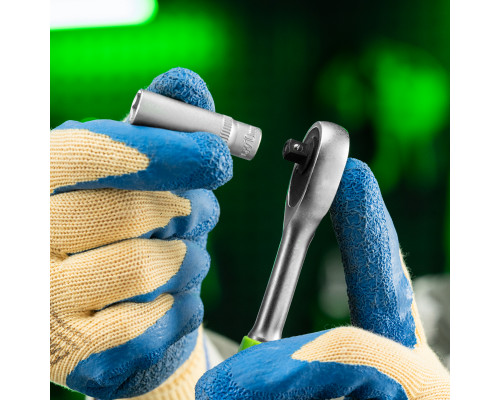 Ключ-трещотка 1/4", 45 зубьев, с быстрым сбросом, матовый хром Сибртех 14021