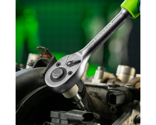 Ключ-трещотка 1/2", 45 зубьев, с быстрым сбросом, матовый хром Сибртех 14023