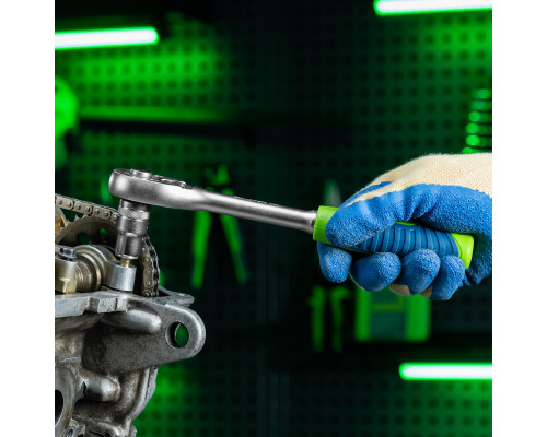 Ключ-трещотка 1/2", 45 зубьев, с быстрым сбросом, матовый хром Сибртех 14023