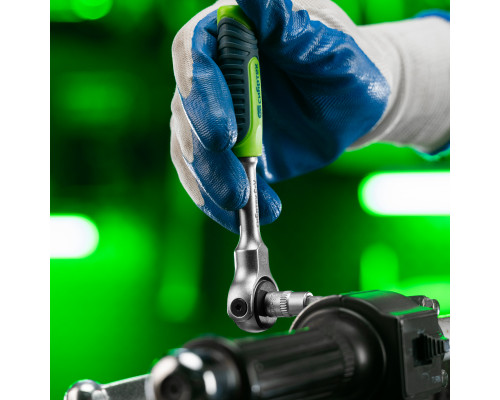 Ключ-трещотка 1/4", 72 зуба, поворотная голова, с быстрым сбросом Сибртех 14035