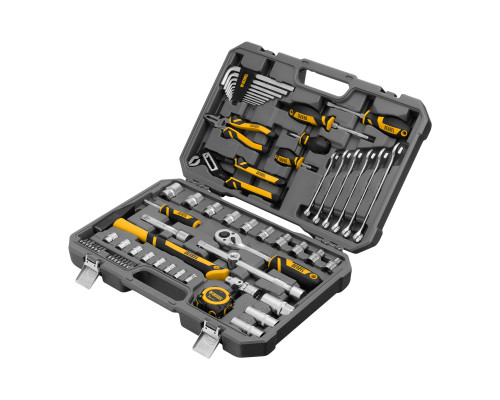 Набор инструментов, 1/2", 1/4", CrV, S2, пластиковый кейс, 64 предмета Denzel 15801